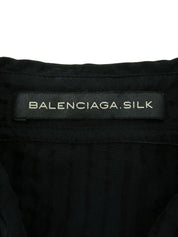 Silk Stripe Pattern Short Sleeve Shirt in Black