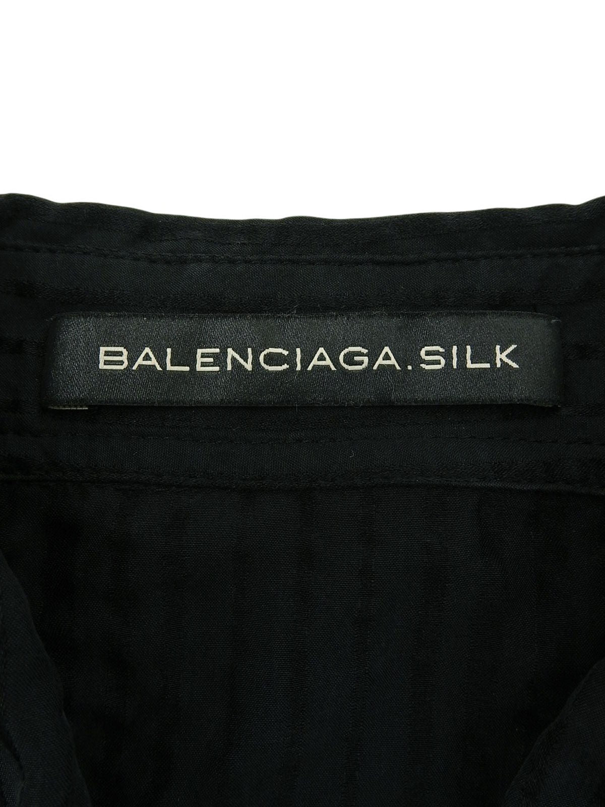 シルクストライプパターン半袖シャツ ブラック