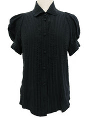 Silk Stripe Pattern Short Sleeve Shirt in Black