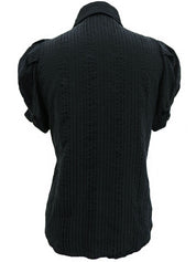 シルクストライプパターンハーフスリーブシャツ ブラック