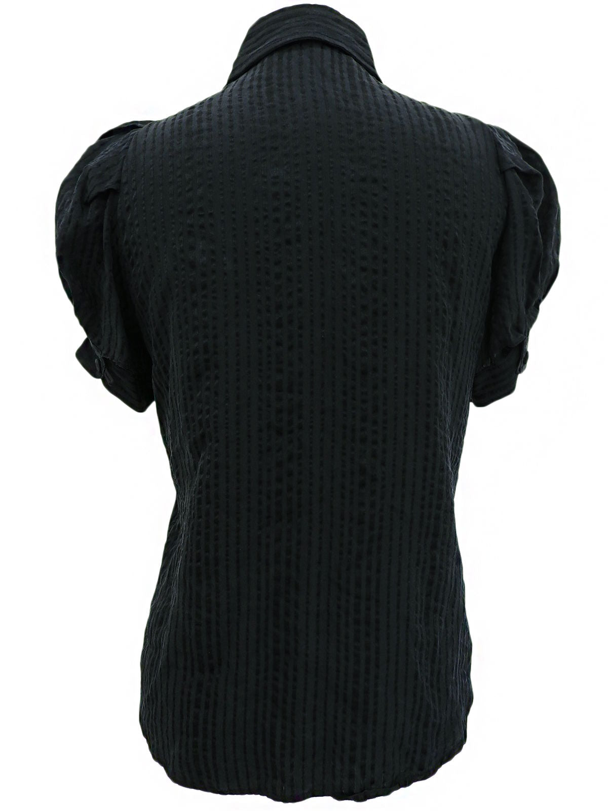 シルクストライプパターン半袖シャツ ブラック