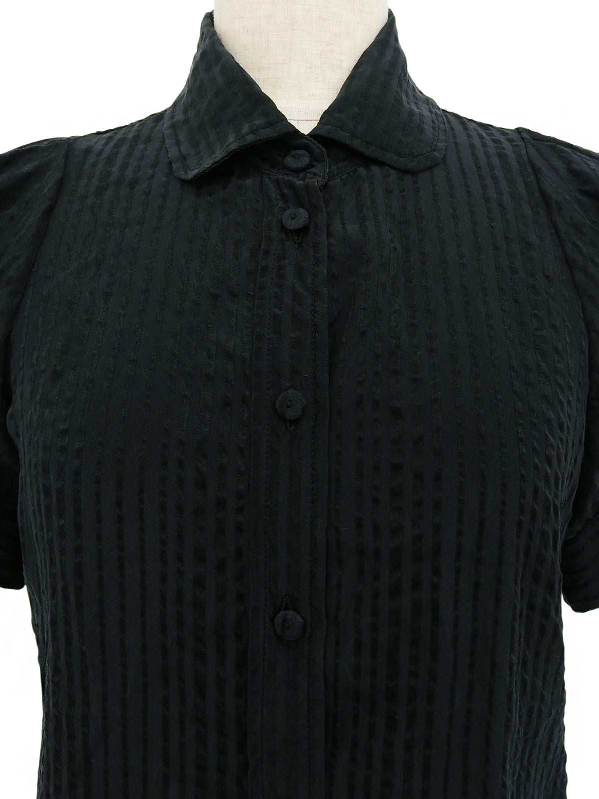 シルクストライプパターンハーフスリーブシャツ ブラック