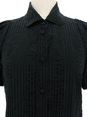 シルクストライプパターンハーフスリーブシャツ ブラック