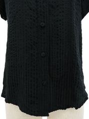 シルクストライプパターンハーフスリーブシャツ ブラック