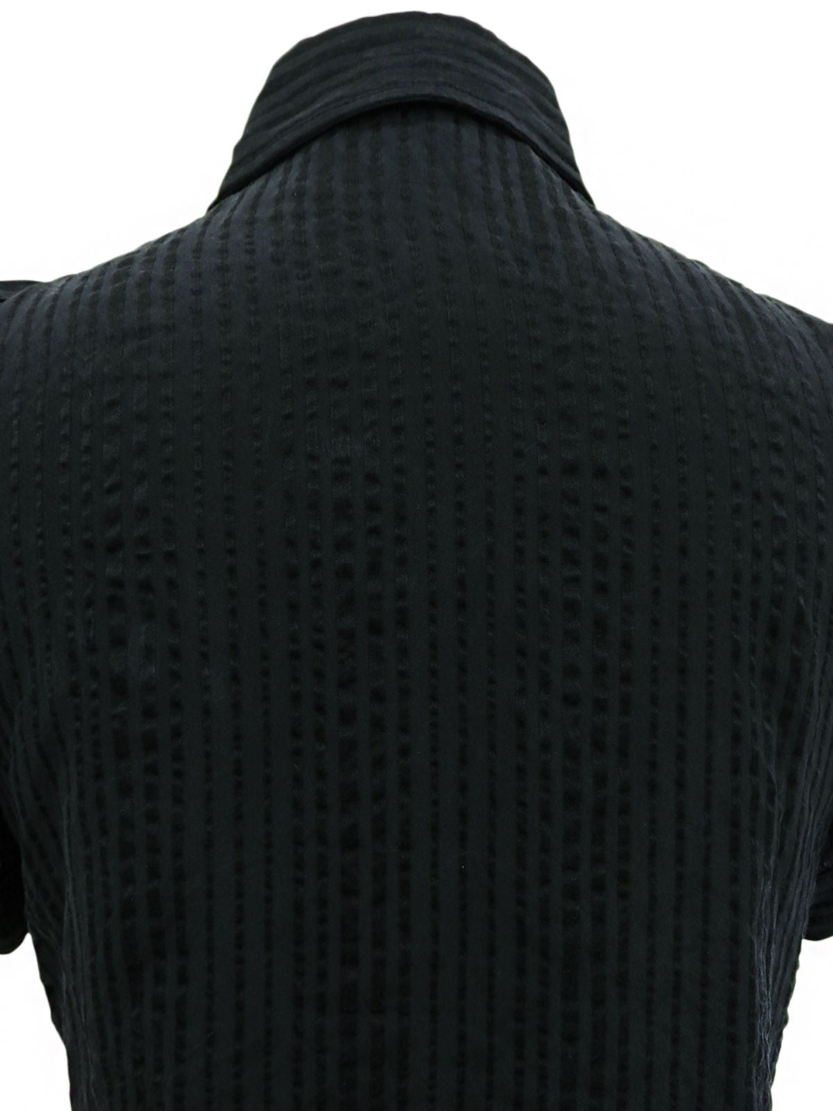 シルクストライプパターン半袖シャツ ブラック