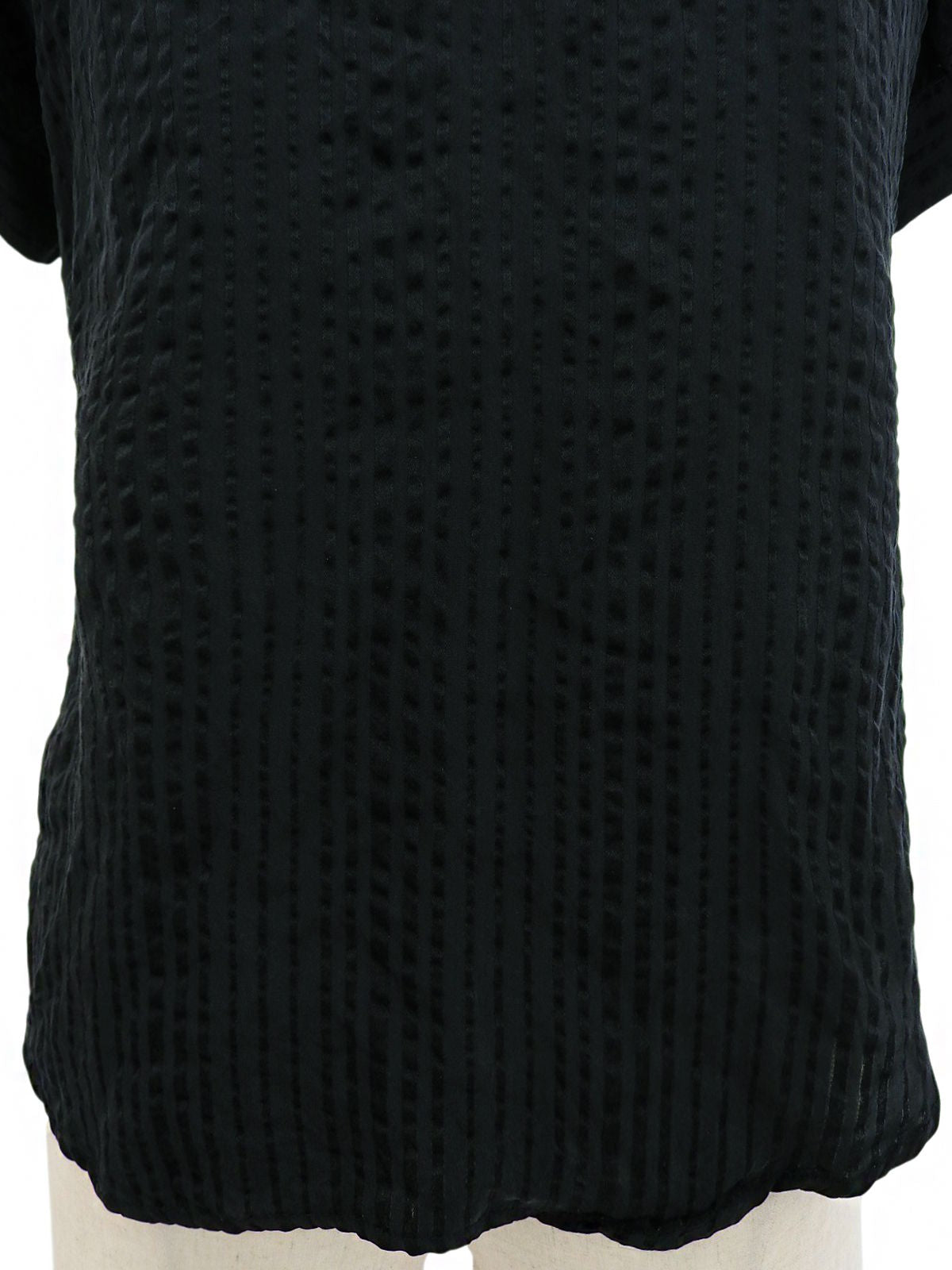 シルクストライプパターン半袖シャツ ブラック