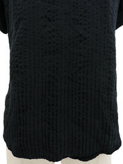 シルクストライプパターン半袖シャツ ブラック