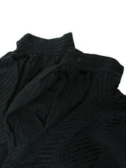 シルクストライプパターンハーフスリーブシャツ ブラック