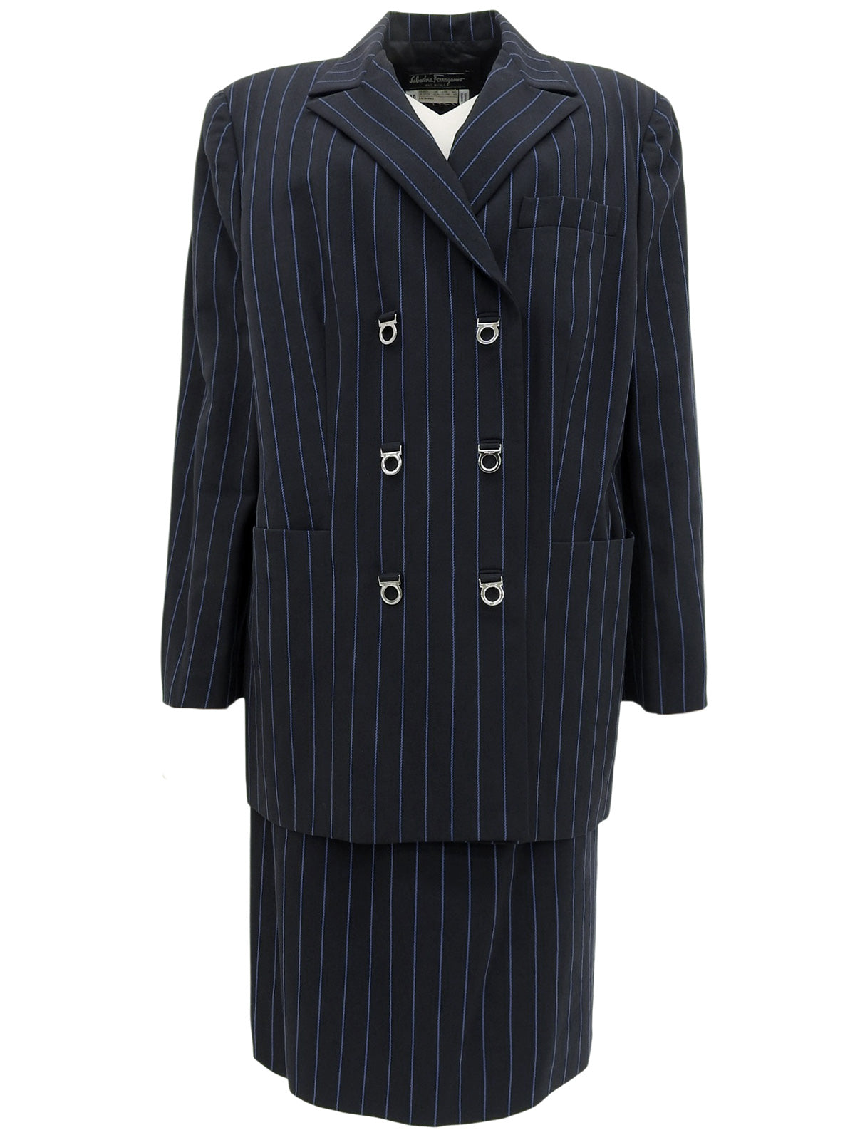 ストライプパターンガンチーニボタンセットアップ ネイビー