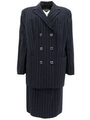 ストライプパターンガンチーニボタンセットアップ ネイビー