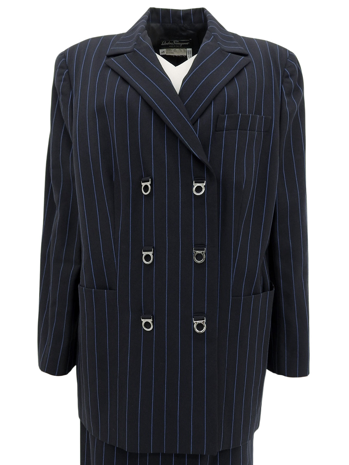 ストライプパターンガンチーニボタンセットアップ ネイビー