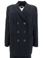 ストライプパターンガンチーニボタンセットアップ ネイビー