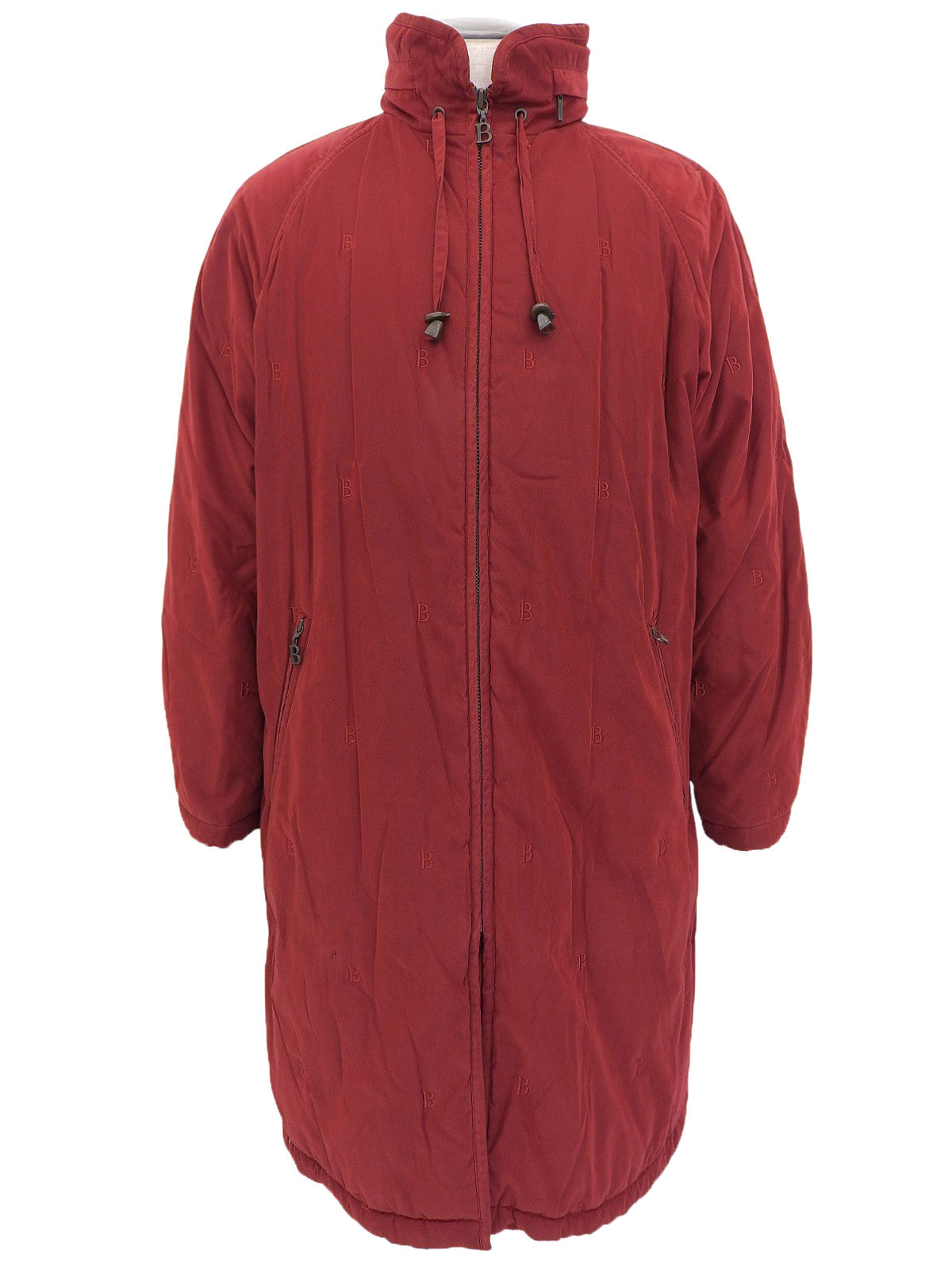 B logo embroidered zip-up long coat in Bordeaux