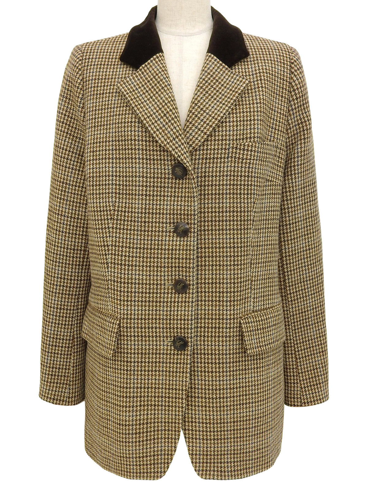 ツイードチェックパターンロゴボタンジャケット ブラウン/マルチ