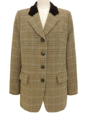 ツイードチェックパターンロゴボタンジャケット ブラウン/マルチ