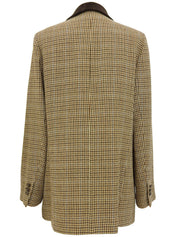 ツイードチェックパターンロゴボタンジャケット ブラウン/マルチ