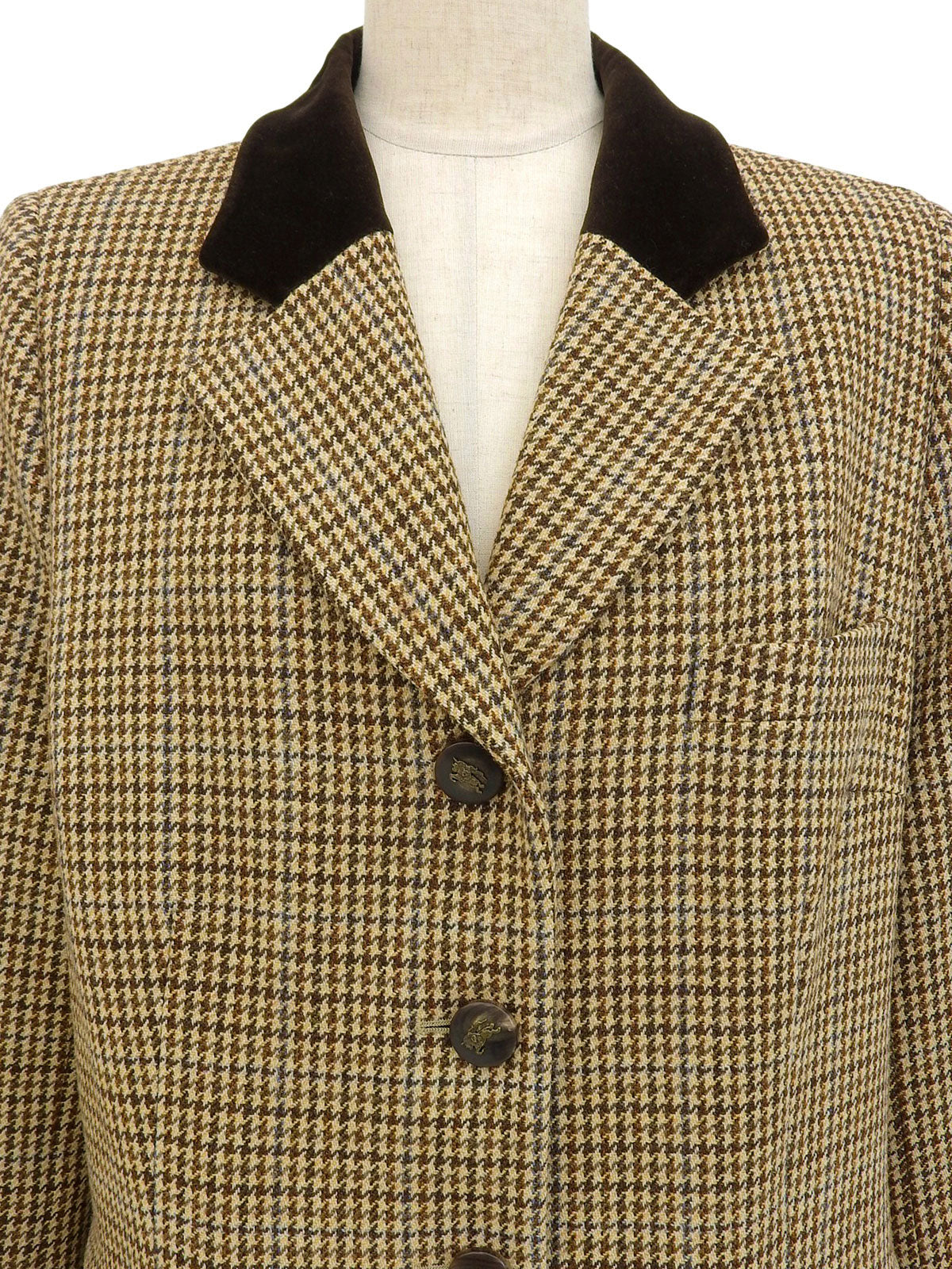 ツイードチェックパターンロゴボタンジャケット ブラウン/マルチ