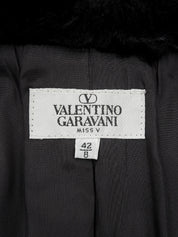 ファーカラーロゴボタンロングコート ブラック