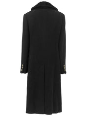 ファーカラーロゴボタンロングコート ブラック