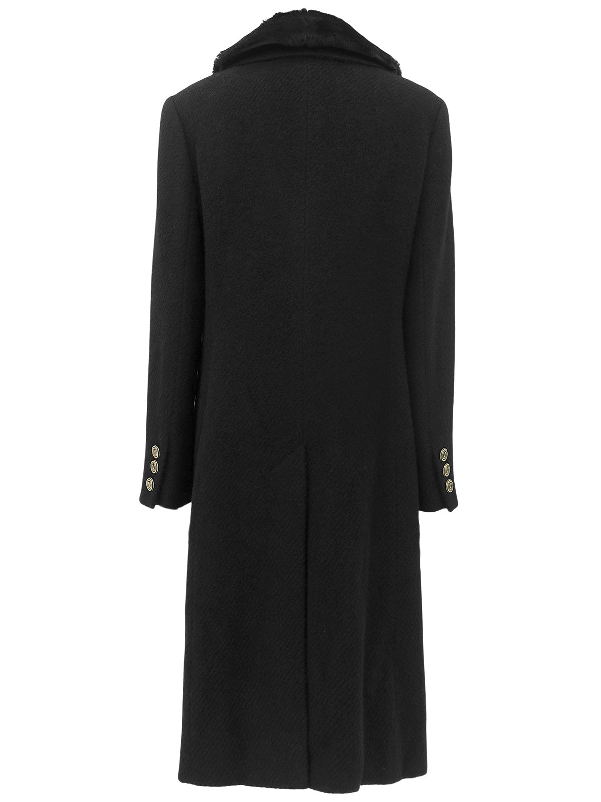 ファーカラーロゴボタンロングコート ブラック