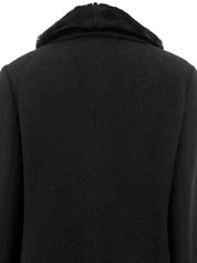 ファーカラーロゴボタンロングコート ブラック