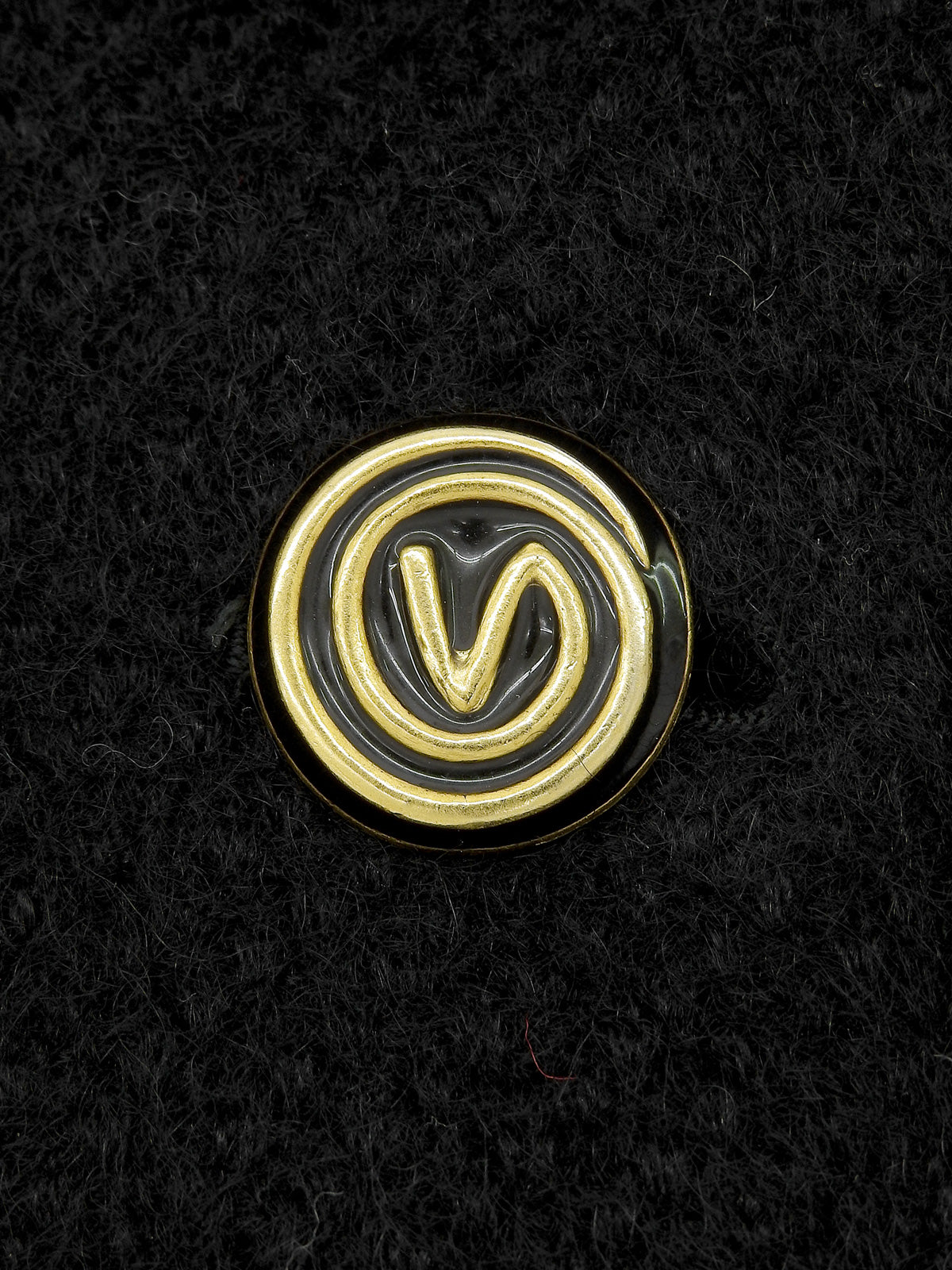 ファーカラーロゴボタンロングコート ブラック