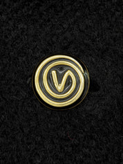 ファーカラーロゴボタンロングコート ブラック