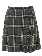 Wool Nova Check Pattern Pleated Skirt in Gray/Blue/Multi