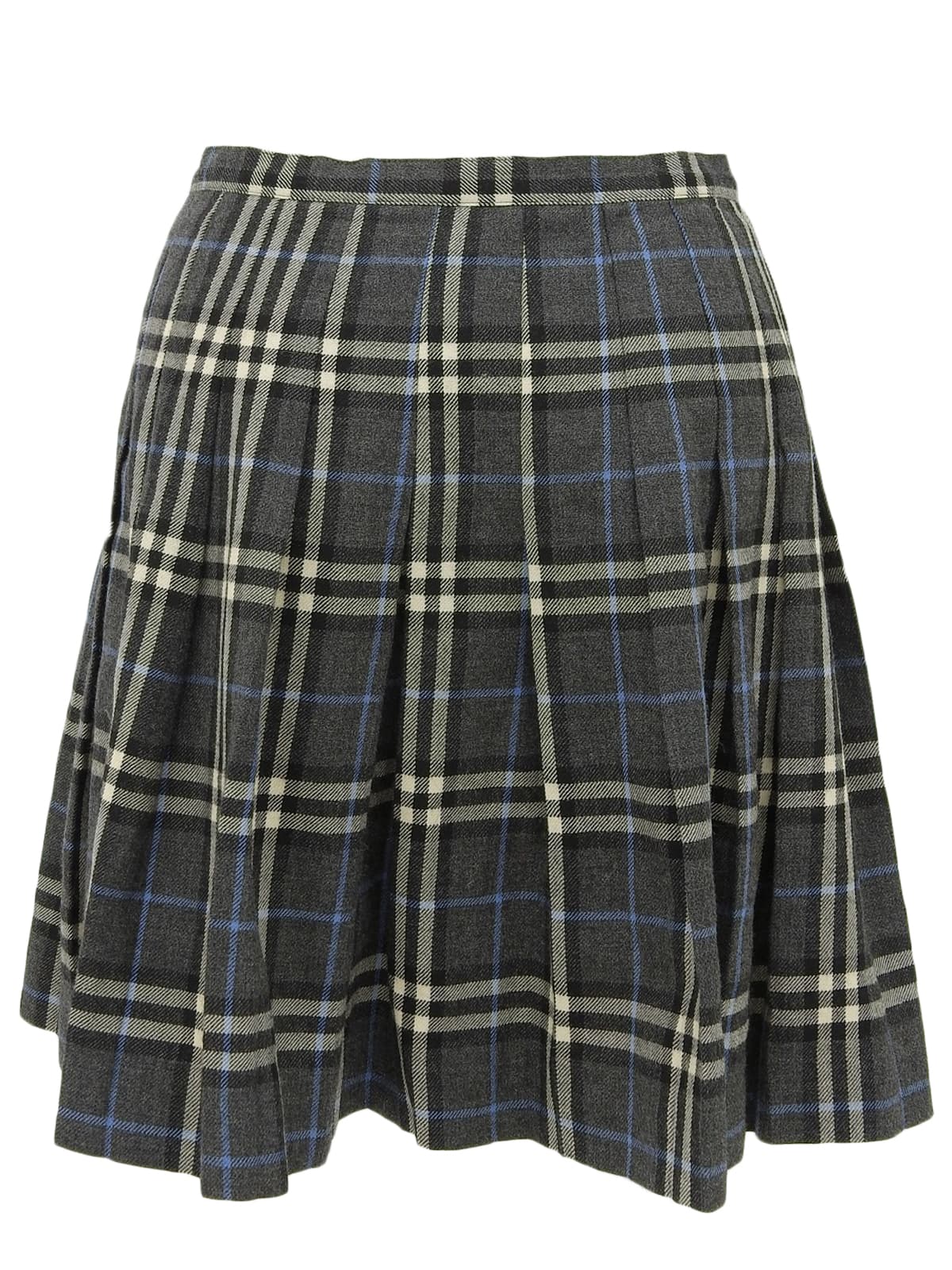 Wool Nova Check Pattern Pleated Skirt in Gray/Blue/Multi