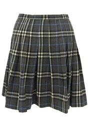 Wool Nova Check Pattern Pleated Skirt in Gray/Blue/Multi