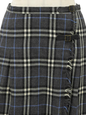 Wool Nova Check Pattern Pleated Skirt in Gray/Blue/Multi