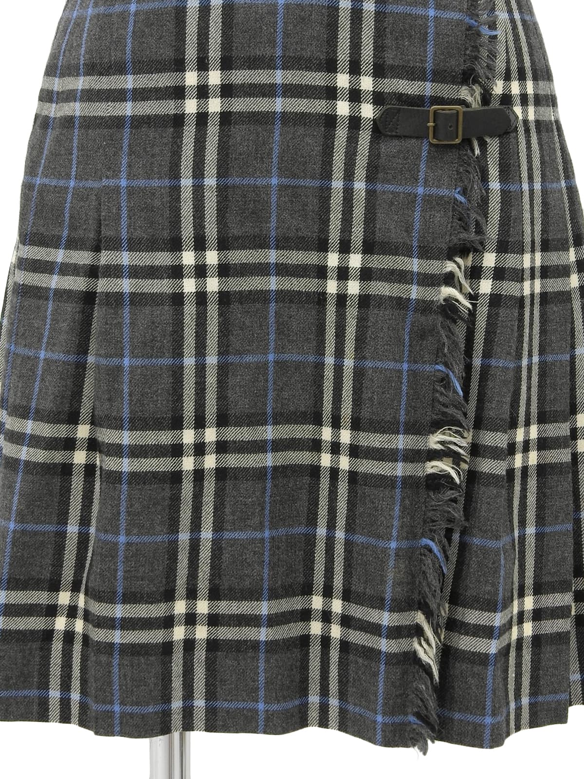 Wool Nova Check Pattern Pleated Skirt in Gray/Blue/Multi