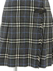 Wool Nova Check Pattern Pleated Skirt in Gray/Blue/Multi