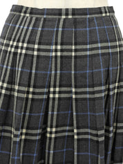 Wool Nova Check Pattern Pleated Skirt in Gray/Blue/Multi