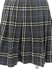 Wool Nova Check Pattern Pleated Skirt in Gray/Blue/Multi