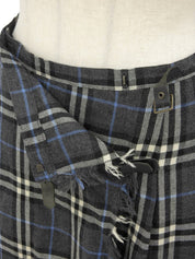 Wool Nova Check Pattern Pleated Skirt in Gray/Blue/Multi