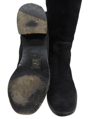 スエードインターロッキングニーハイブーツ ブラック