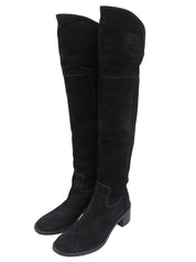 スエードインターロッキングニーハイブーツ ブラック