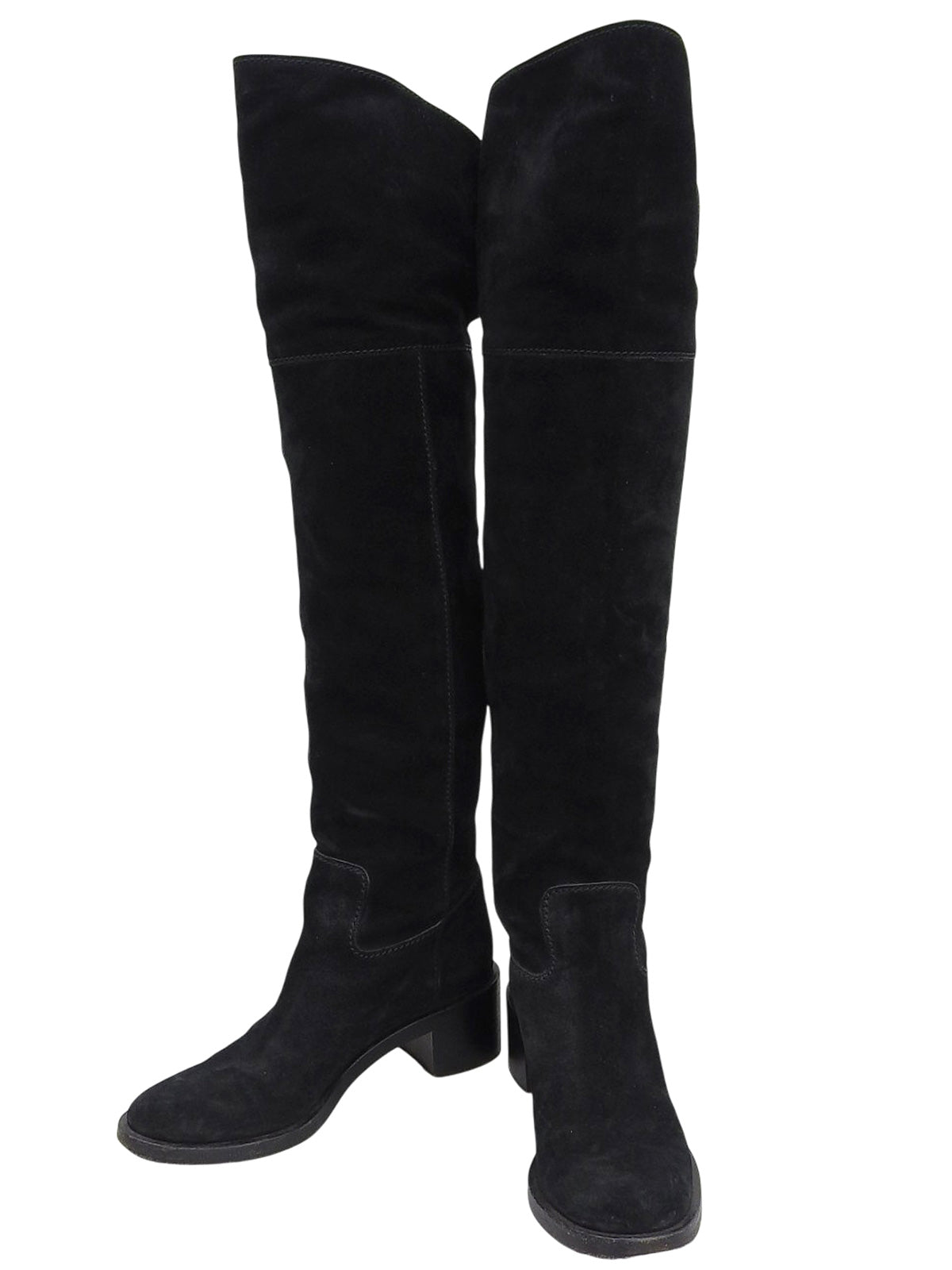 スエードインターロッキングニーハイブーツ ブラック