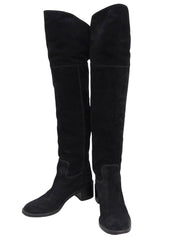 スエードインターロッキングニーハイブーツ ブラック