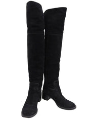 スエードインターロッキングニーハイブーツ ブラック