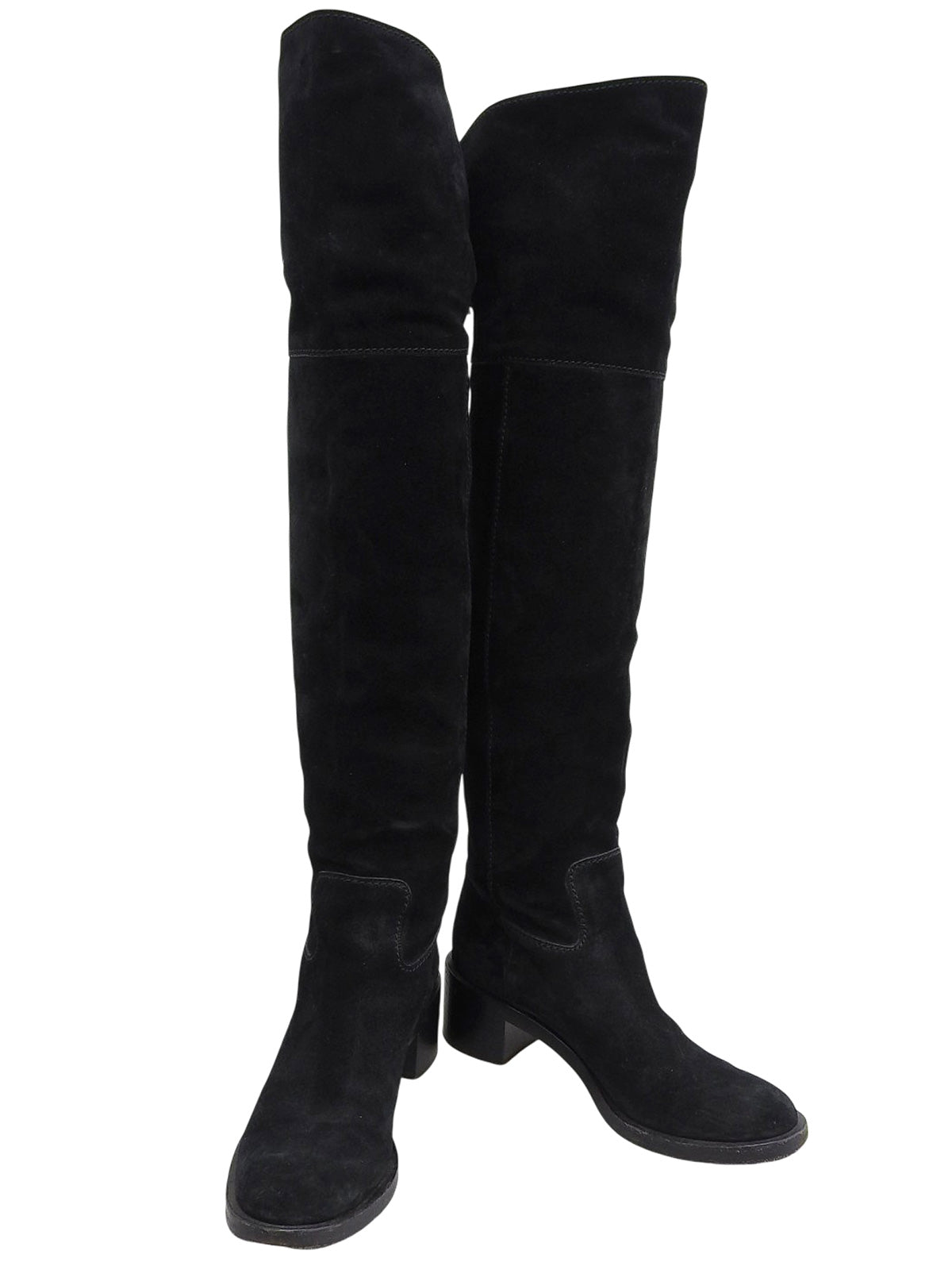 スエードインターロッキングニーハイブーツ ブラック