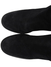 スエードインターロッキングニーハイブーツ ブラック