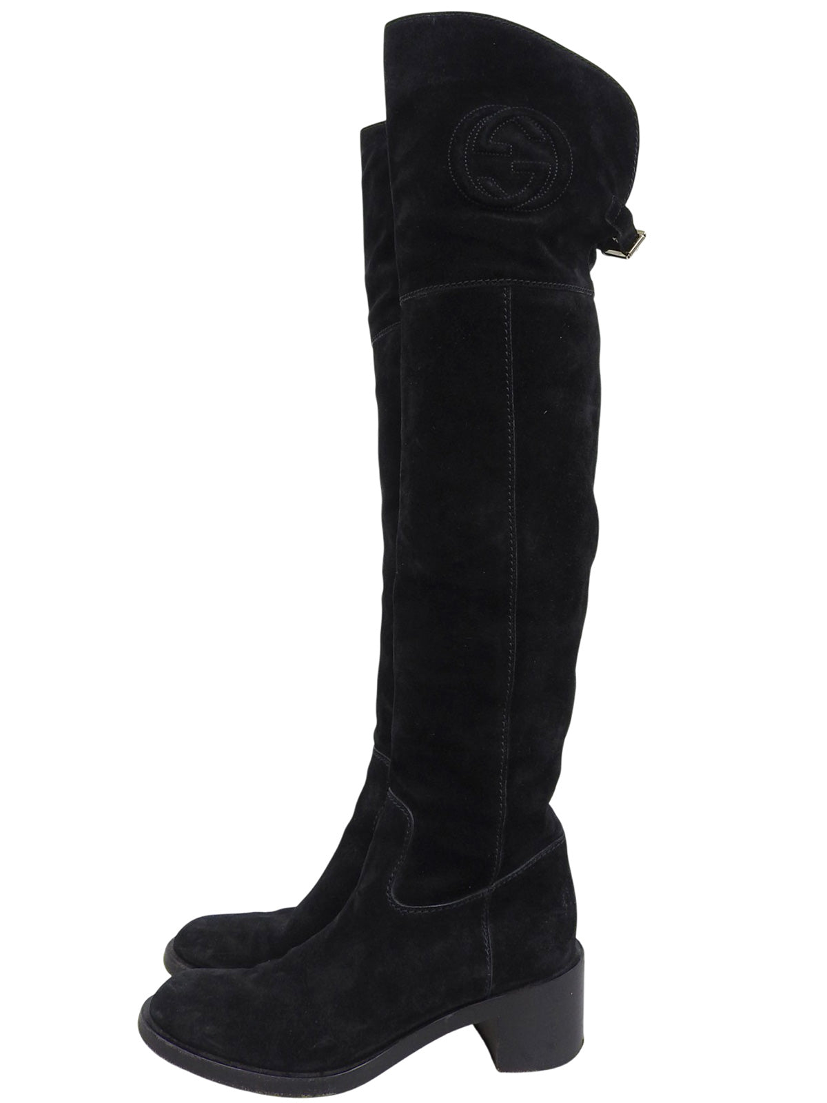 スエードインターロッキングニーハイブーツ ブラック