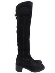 スエードインターロッキングニーハイブーツ ブラック