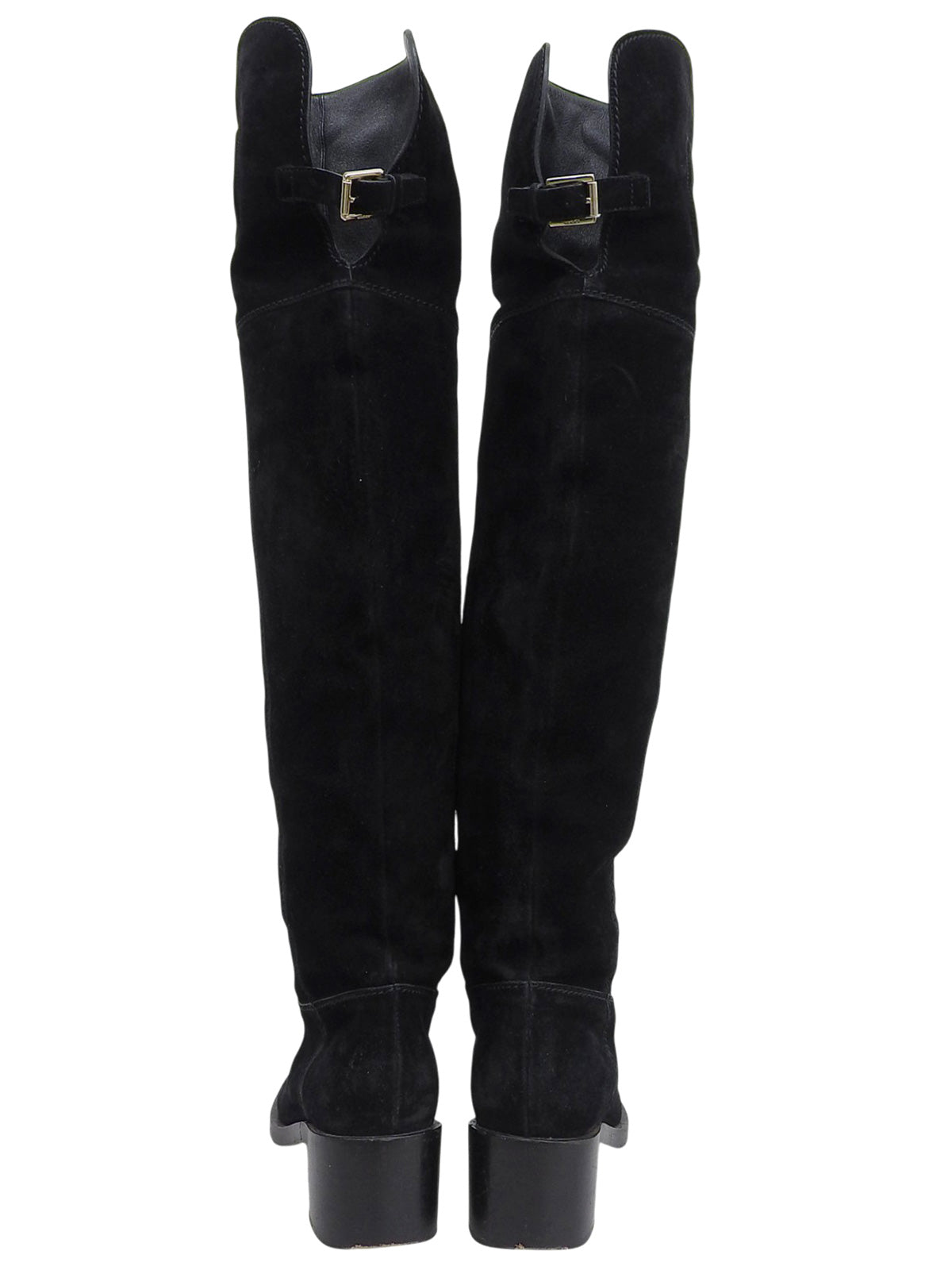 スエードインターロッキングニーハイブーツ ブラック