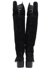 スエードインターロッキングニーハイブーツ ブラック