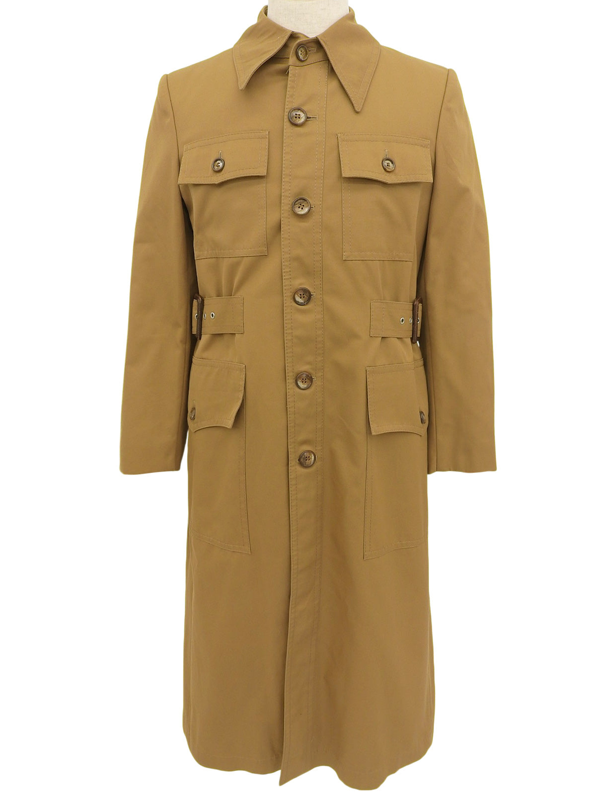 チェックライニングロングコート ベージュ