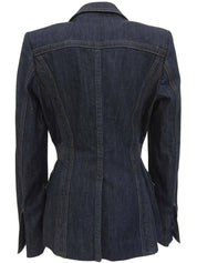 靛蓝色牛仔布logo纽扣夹克