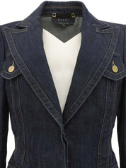 靛蓝色牛仔布logo纽扣夹克